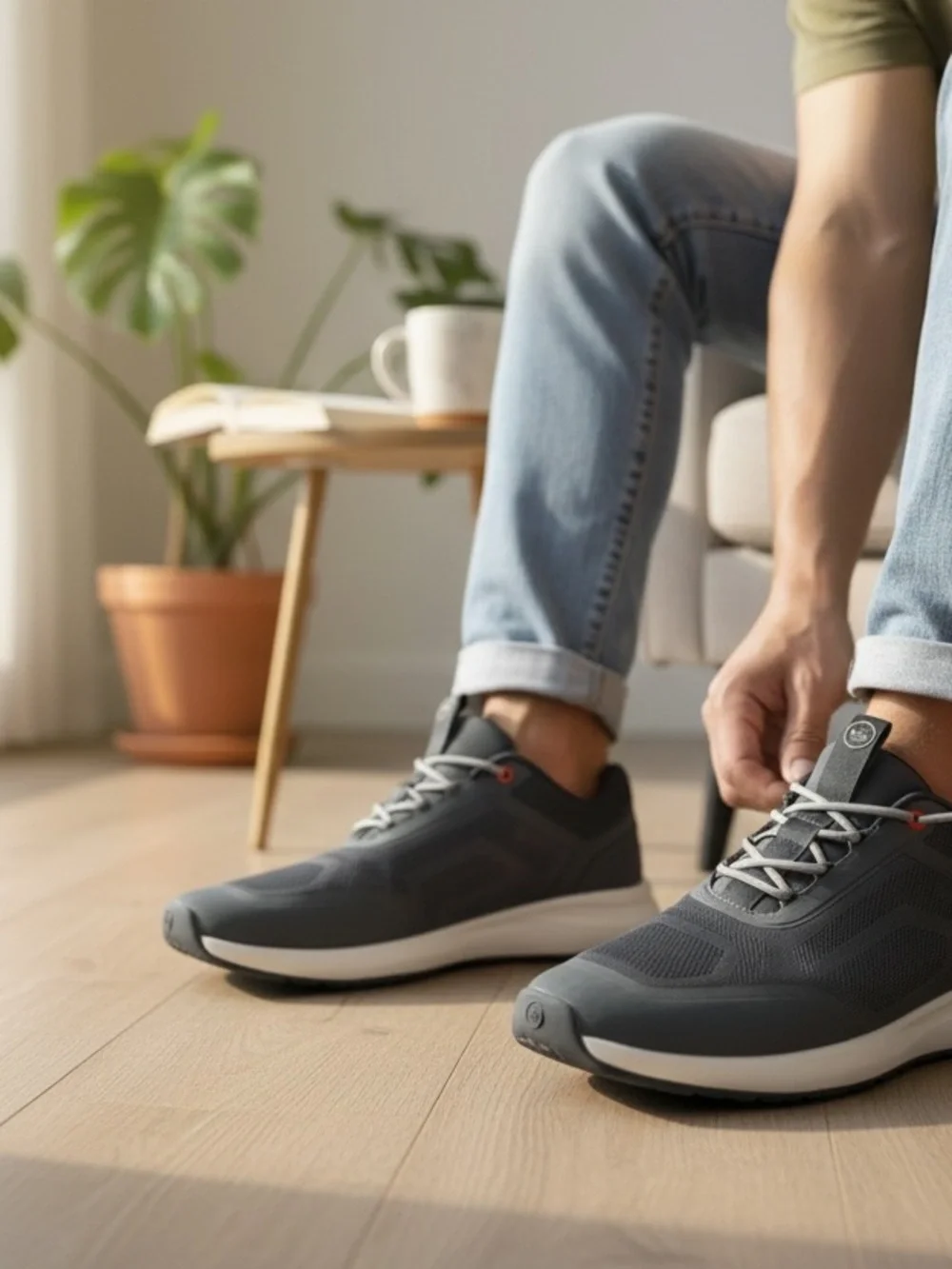 Peter Millar Men's Athletic Sneakers in Charcoal Gray with White Soles